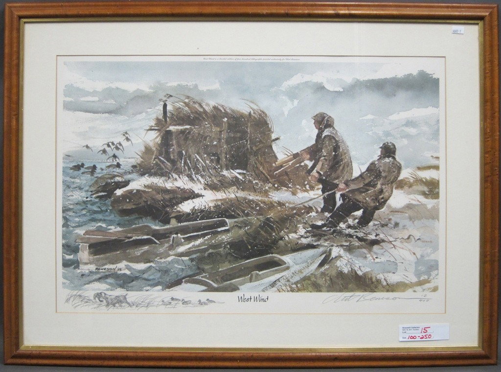 RENESON, CHET: the artist titled: "West Wind". Signed lower right in pencil Chet Reneson with pencil remarque lower left. Custom maple frame. 17.25" x 27". Provenance: J. Assenheim and Son, New York, NY.