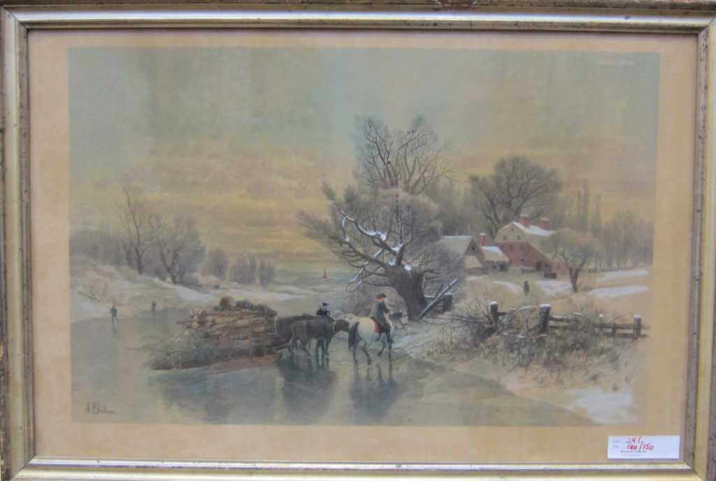 BELLOWS, ALBERT FITCH (AMERICAN, 1829-1883): Color lithograph. ""The Nearest Way in Winter-Time." 21 x 32."