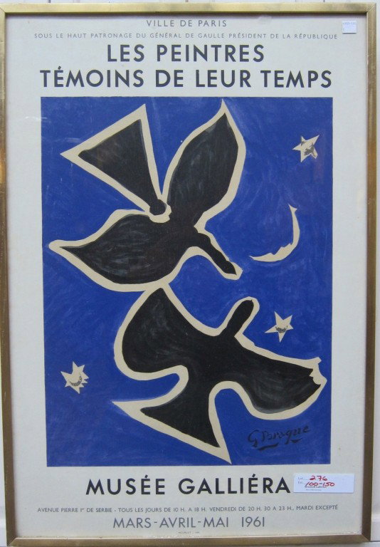 BRAQUE, GEORGES (1882-1963, FRENCH): A vintage framed exhibition poster. Titled: "Les Peintres Temoind De Leur Temps". Dated 1961.