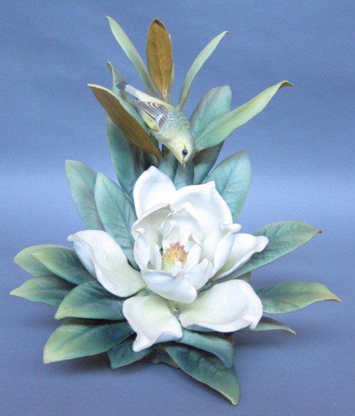 ROYAL WORCESTER D. DOUGHTY MAGNOLIA WARBLER HEN: 14 x 14." Artist signed. With box.