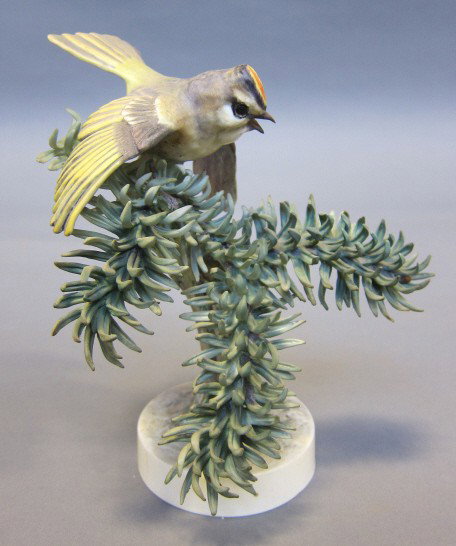 ROYAL WORCESTER D. DOUGHTY GOLDEN CROWNED KINGLET: Cock. H. 8." Artist signed. With box.