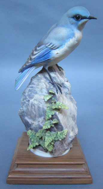 ROYAL WORCESTER D. DOUGHTY MOUNTAIN BLUEBIRD HEN: With Spleenwort Niger. 1964. H. 9.5." Artist signed. With box.