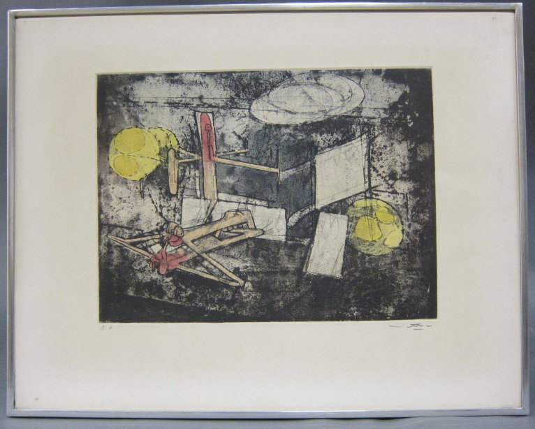 MATTA, ROBERTO (CHILE, 1911-2002): Color etching. "Wisdom and Passage of the Couple." Signed lower right, E.A.proof lower left. 1962. 17 x 22" full paper. Cisneros Gallery, NY label on verso.