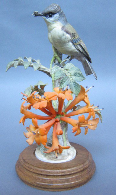 ROYAL WORCESTER D. DOUGHTY PHOEBE HEN: With Flame Vine. H. 10." Artist signed. With box.