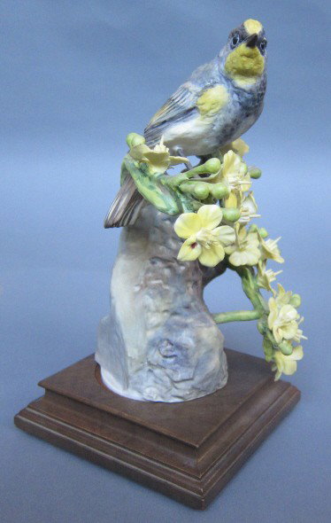 ROYAL WORCESTER D. DOUGHTY AUDUBON WARBLER COCK: With Palo Verdi. 1963. H. 8.5." With box. Note: cracks in the base.