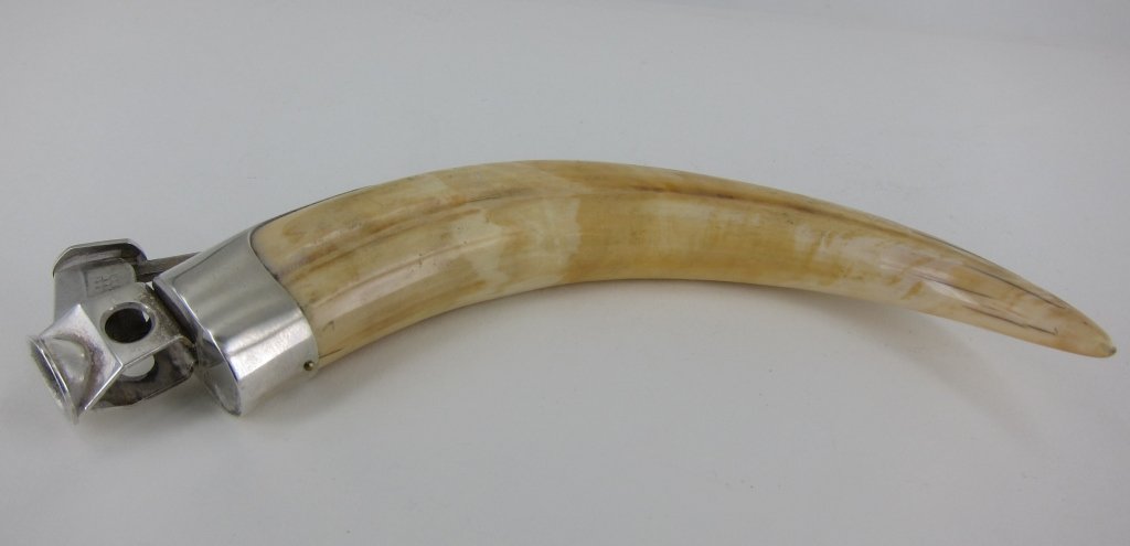 GERMAN 925 SILVER & TUSK CIGAR CUTTER: L. 7.25." Provenance: From the Fried Estate, Bedford NY Collectors for over 75 years.