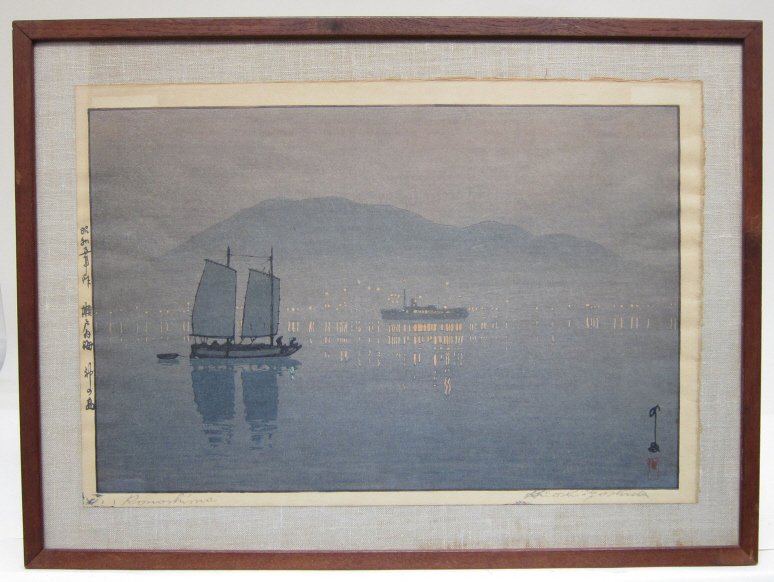 YOSHIDA, HIROSHI (JAPANESE, 1876-1950): Woodblock print. "Ronoshima." Signed lower right, titled lower left. 10 5/8 x 15 3/4" full paper. Label on verso, with title and date ca. 1930.