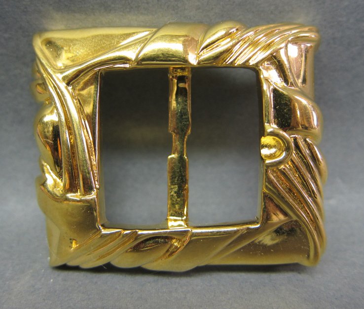 BARRY KIESELSTEIN CORD STERLING VERMEIL BUCKLE: Small scale rectangle with twist motifs. STamped marks on the back. H. 1 5/8, L. 2." 1.4 Troy ozs.