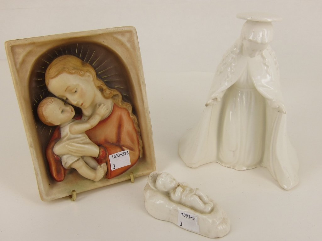 GROUP THREE HUMMELS: Madonna, Christ Child, and Madonna and Child plaque.