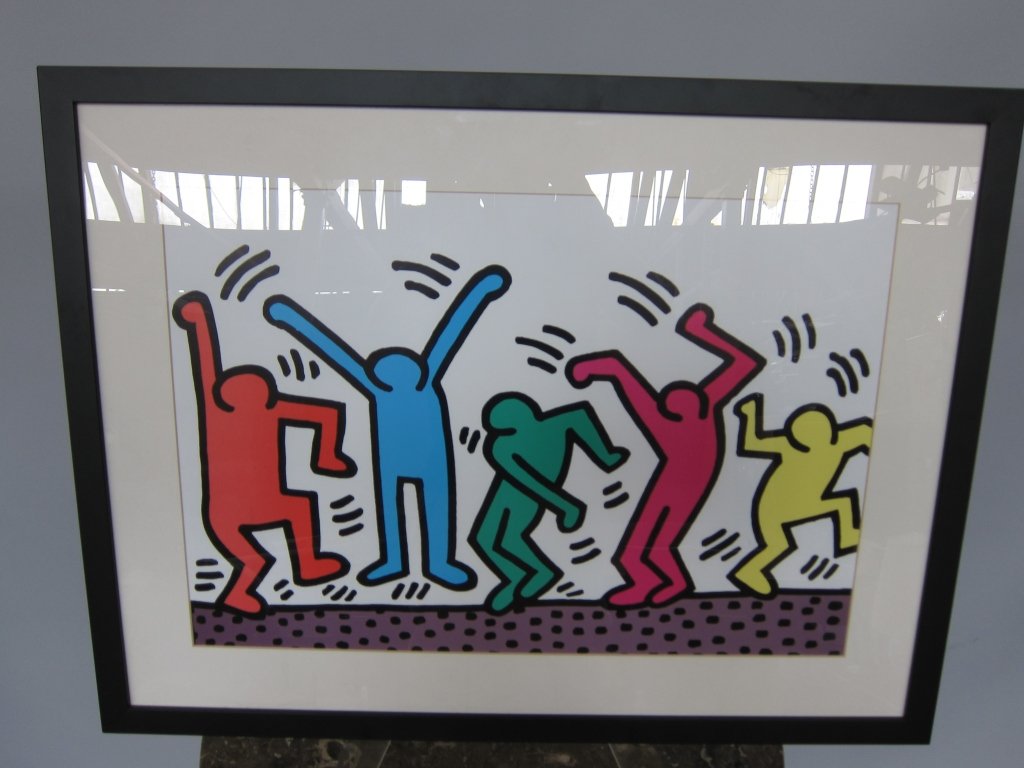 HARING, KEITH (1958-1990, American): A framed 20th c. vintage colored poster. Depicting five dancing figures. 17.75" H. x 26" W.