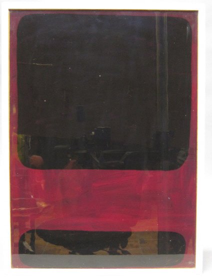DZINE, CARLOS ROLON (b.1970): Oil on canvas with Envirotex (resin) and painted wood. "Untitled #1" from the series "Suckerpunch" 2000. Signed on verso. Purple and black. Framed 23.5 x 17." Moniquemeloche Gallery, Chicago label on