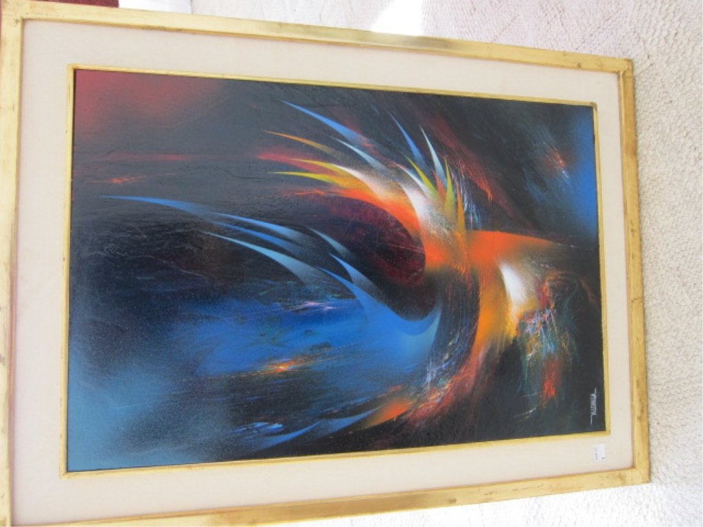 LEONARDO NIERMAN (B. 1932, Mexican American): Oil on masionate, titled "Night Flight",, Signed lower left Nierman. Provenance: Property from an exceptional Park Avenue, Manhattan, NY Estate.