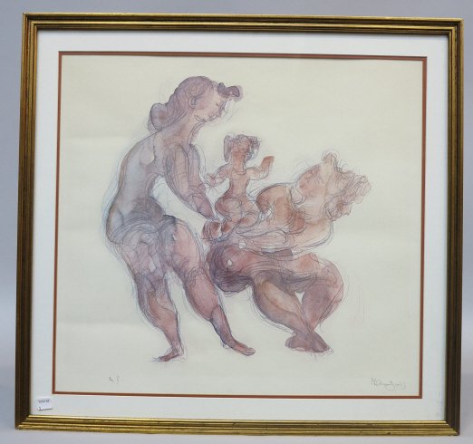 GROSS, CHAIM (AMERICAN, 1904-1991): Color artist proof. Two ladies with a baby. Pencil signed lower right, A.P. lower left. Measures: 20 x 20 1/2" sight.