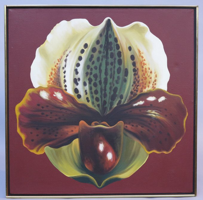 NESBITT, LOWELL BLAIR ( 1933-1993,AMERICAN): Oil on canvas, Titled "Spotted Orchid"on verso. signed L.Nesbitt on verso and dated '75. Provenance: Andrew crispo gallery Inc. New York. new York