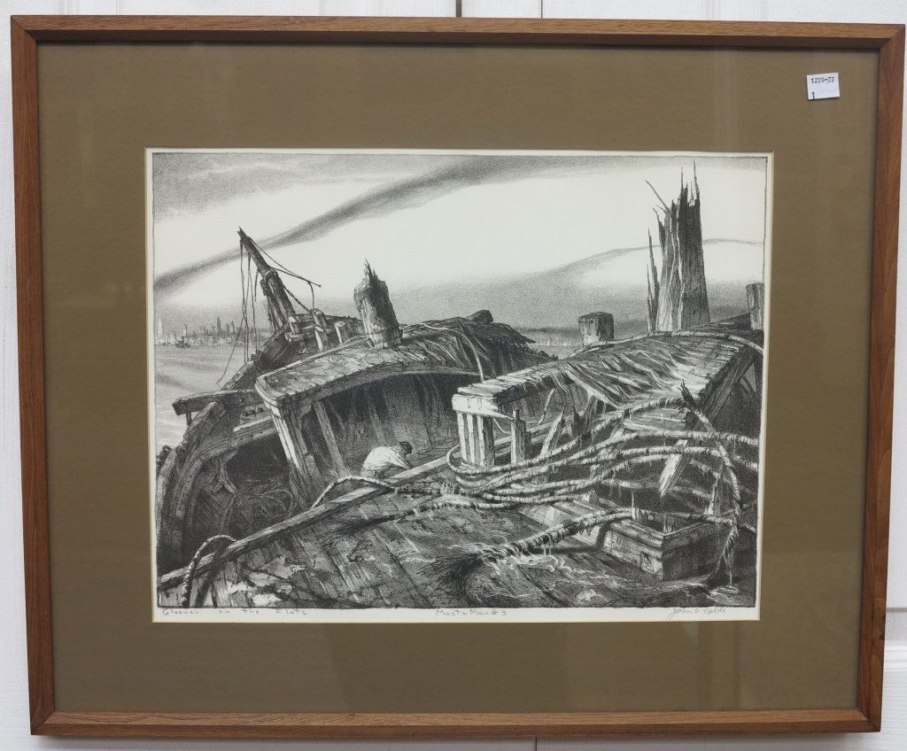 NOBLE, JOHN ALEXANDER H. (AMERICAN, 1913-1983): Lithograph. "Mast & Man #3, Gleaner on the Flats." Pencil signed, titled below. 12.5 x 16" sight. Provenance: Property from a Fine Larchmont New York estate.
