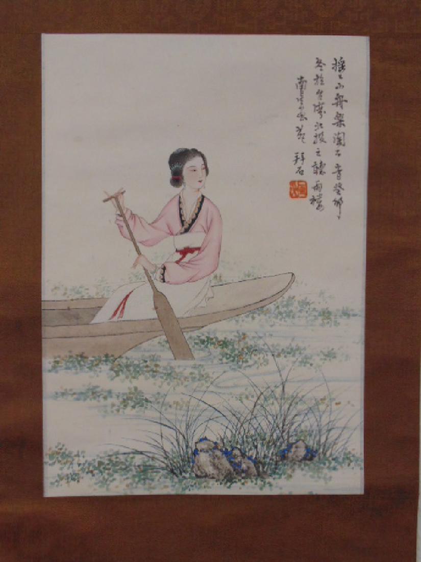 Chinese scroll, lady in boat, signed (1 of 8)