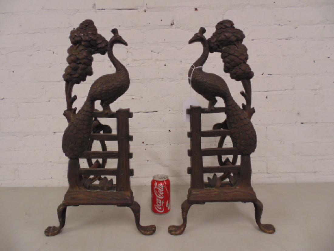 Pair bronze peacock andirons (1 of 6)
