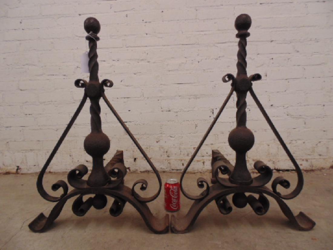 Pair wrought iron arts & crafts andirons (1 of 5)