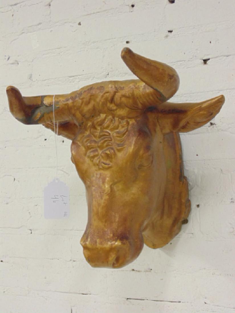 Zinc cow head butcher, trade sign, painted gold (1 of 6)
