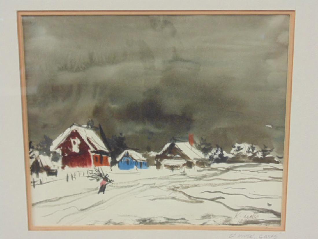 Watercolor, "L'hiver, Gaspe", signed Ken Nishi: Watercolor, "L'hiver, Gaspe", signed Ken Nishi, 7.75" by 9 1/8",. Please refer to images for general condition issues, all items sold in "as is" condition, all sales final, please see company website 