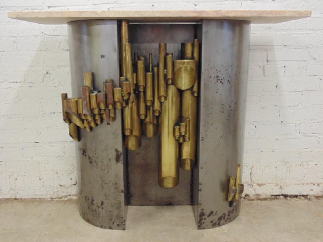 Steel & brass console table, marble top (1 of 7)