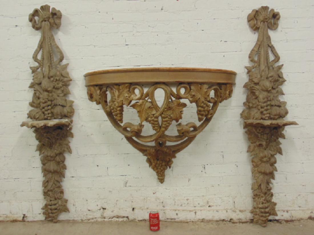 Pair carved wood wall shelves &  console table (1 of 7)