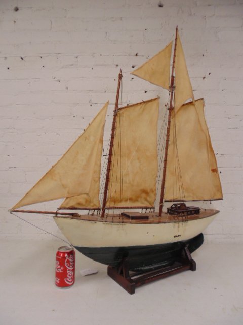 Pondsailer, white & green painted hull, length is 35", (1 of 10)