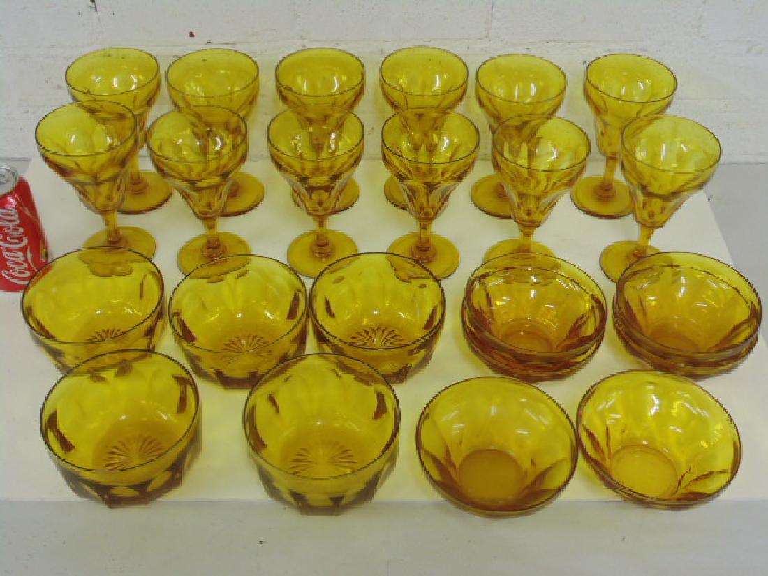 Lot amber cut glass, stems, bowls (1 of 8)