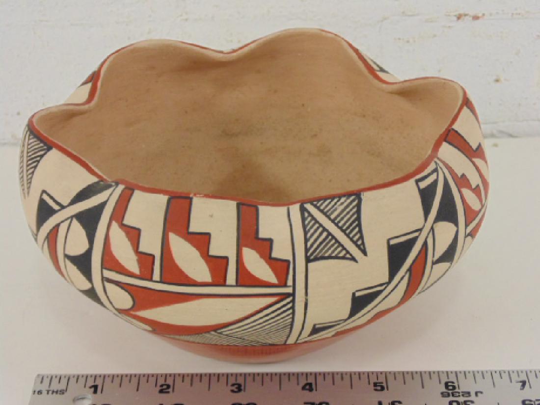 Native Indian bowl, "I.L.", Jemez, New Mexico: Native Indian bowl, decorated in red & black, signed "I.L.", Jemez, New Mexico, 3.5" tall, in good condition. please refer to images for general condition issues, all items are sold as is, as found, i