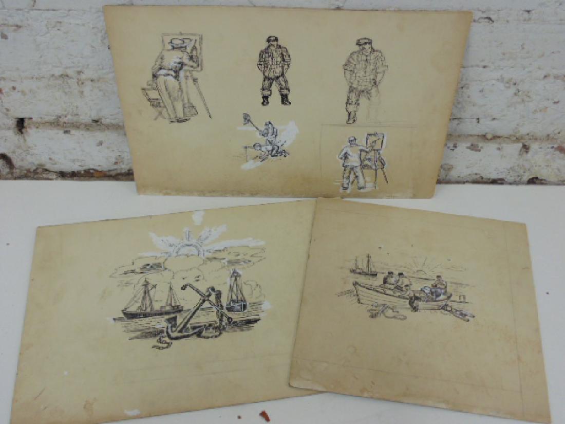 3 pen & ink studies, by Michael Kelly, 1939 (1 of 8)