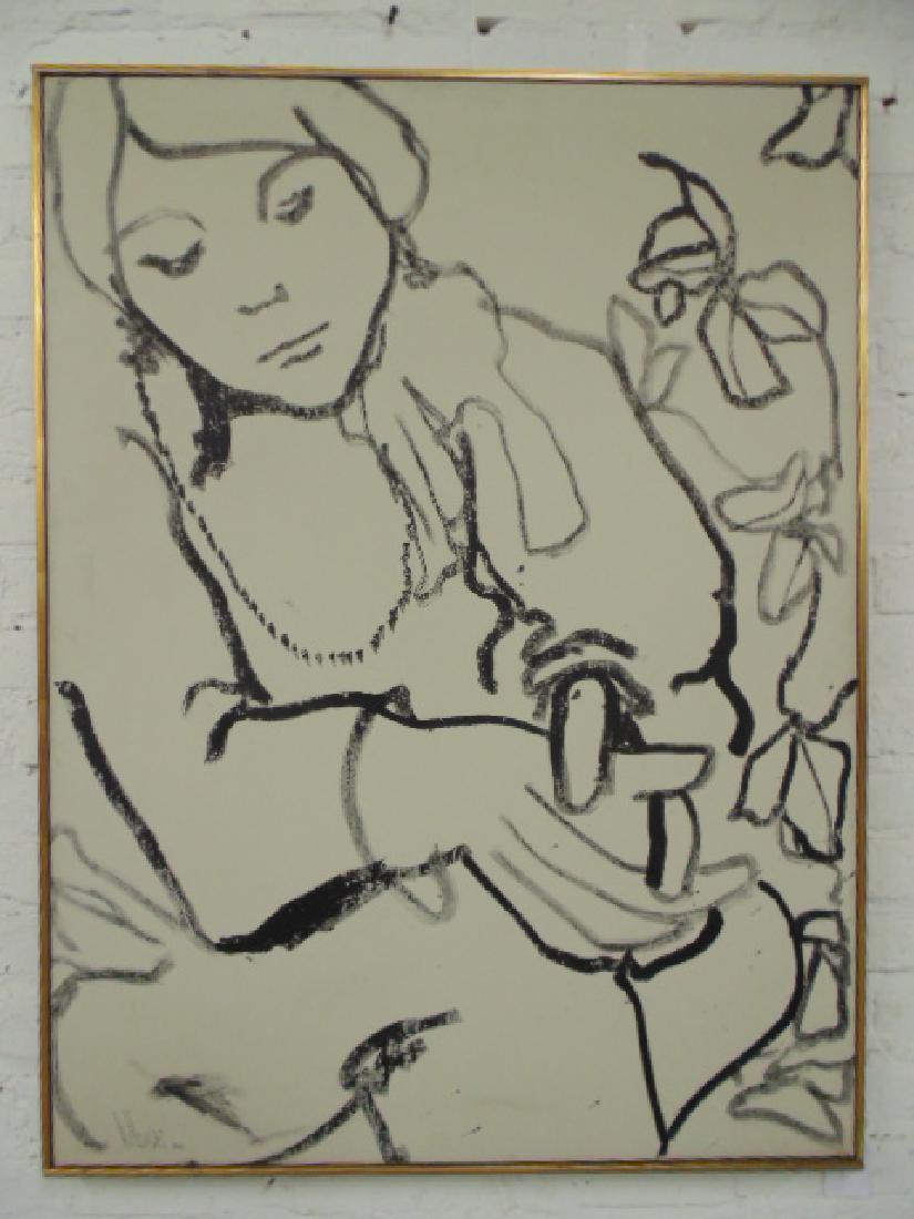 Painting, portrait of a woman, Gino Hollander: Painting, portrait of a woman in black on white, signed Gino Hollander, 10-66, 40" by 30". please refer to images for general condition issues, all items are sold as is, as found, if you are unsure ab