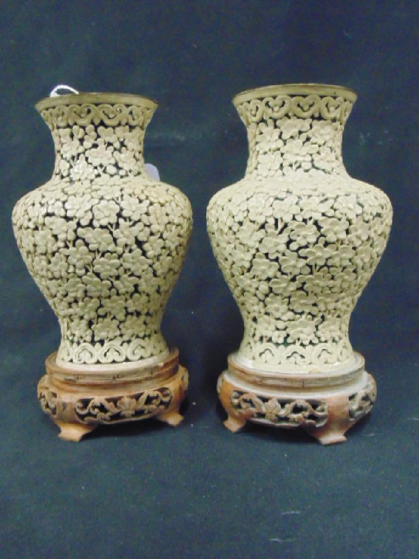 Pair small Asian, Chinese white vases (1 of 6)