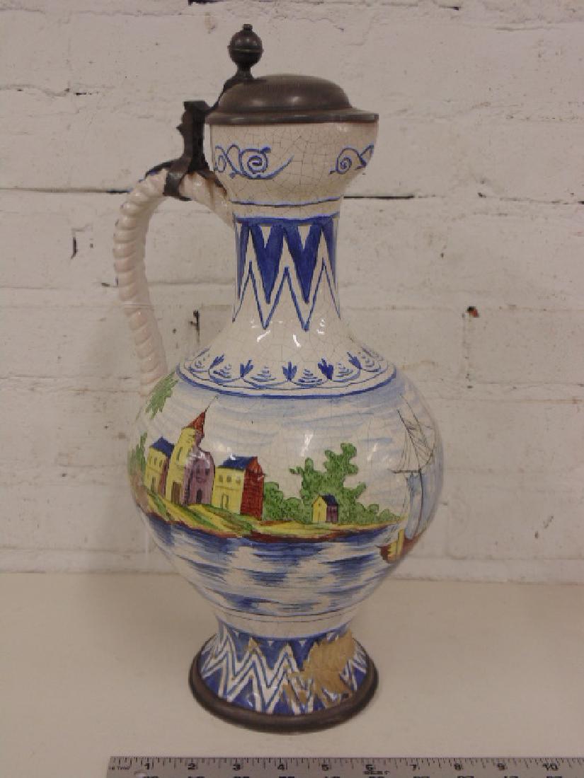 Delft porcelain ewer, pewter lid (1 of 9)