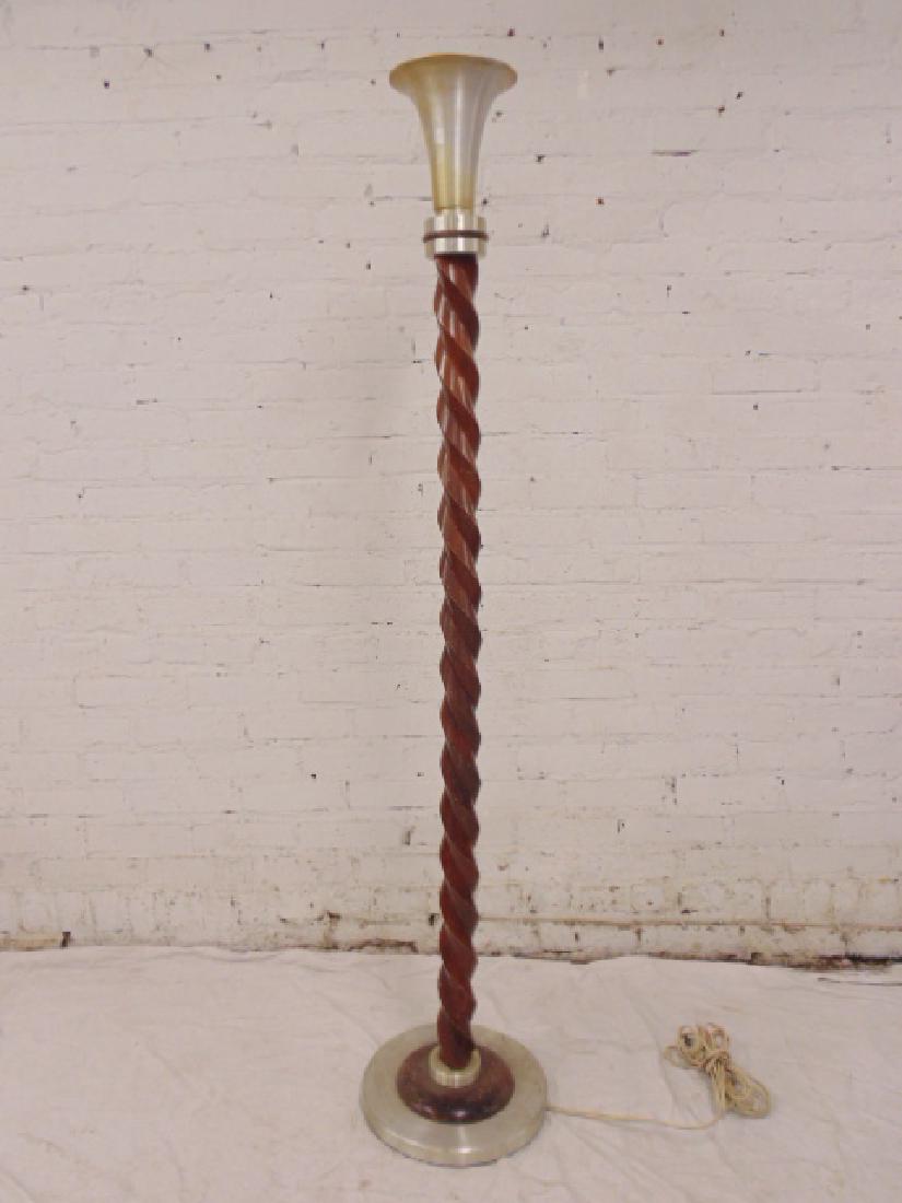 Mid Century floor lamp, spiral wood column (1 of 6)
