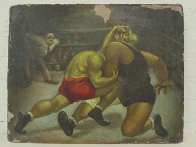 Painting, , boxing match, signed Braumann (1 of 8)