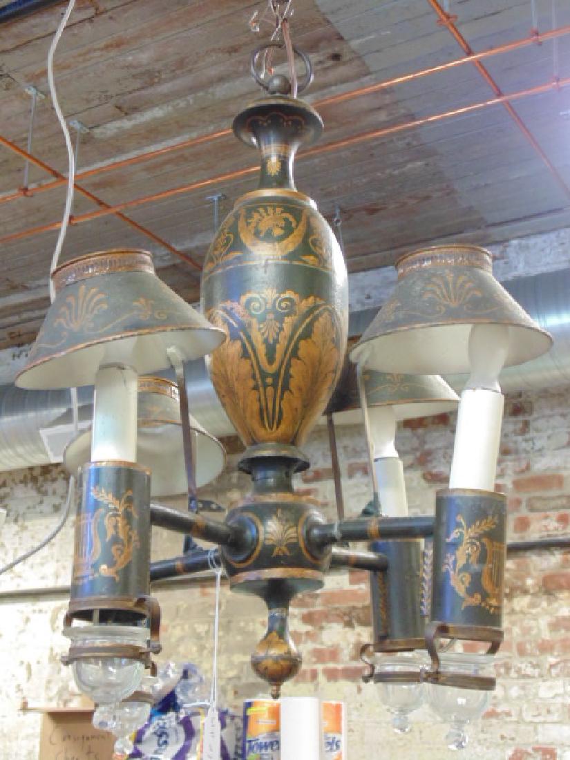 Painted Toleware Chandelier Hanging Fixture Tole Shades (1 of 6)