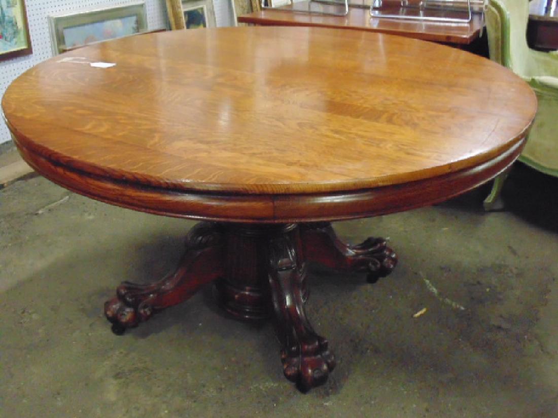 Round Oak Dining Table w/ Claw Feet (1 of 7)