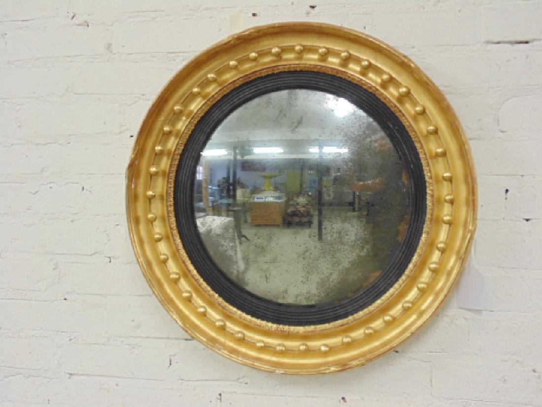 Gilt Bulls Eye Mirror Original Glass: Gilt bulls eye mirror, original glass, outer dimensions 22.5", some loss of gilt, chips etc. Please refer to images for additional information regarding condition issues, please remember all items are