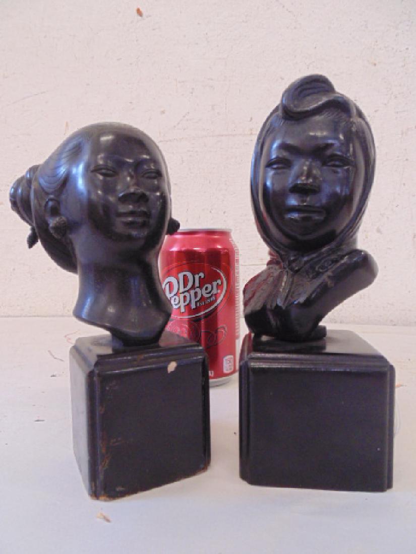 2 small Asian bronze busts on wood bases (1 of 7)