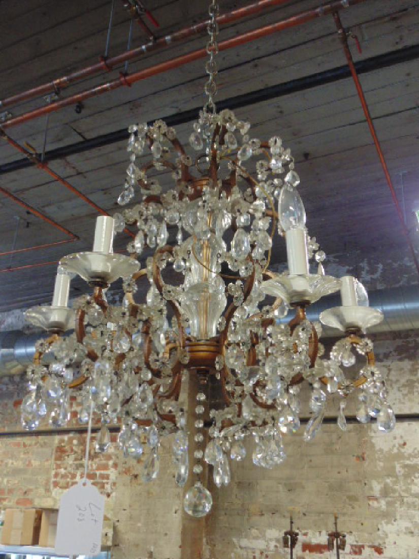 Venetian gilt metal & crystal hanging fixture: Venetian Gilt Metal & Crystal Chandelier Hanging Fixture, 6 arms, fixture is 21" tall, 19" in diameter Please refer to images for additional information regarding condition issues, please remember all