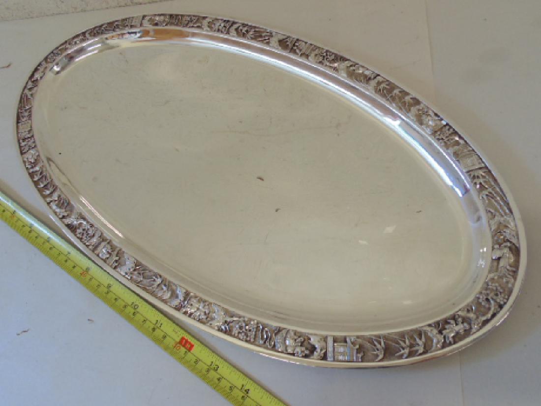 Chinese silver oval serving tray, 46 troy (1 of 7)