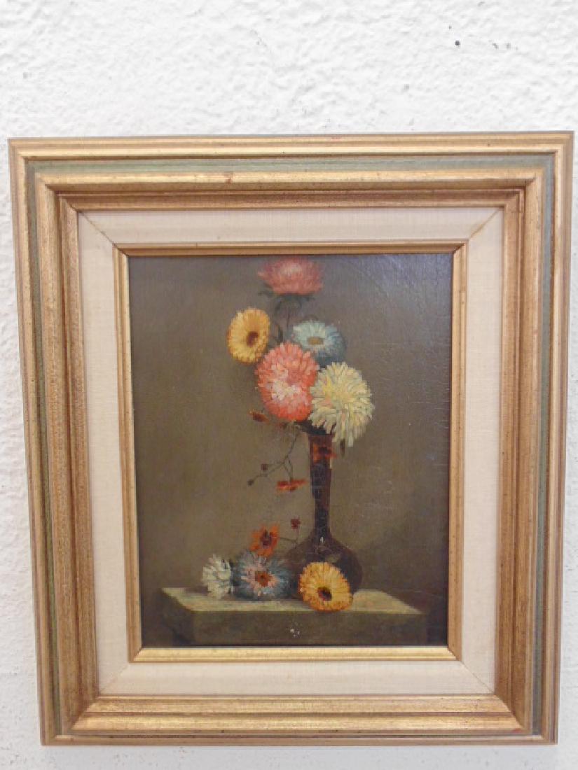 Painting, stillife flowers in vase, signed Joh, Gerds /: Painting, oil on panel, stillife flowers in vase, signed Joh, Gerds / Gerards ?, panel is 10.75" by 8"