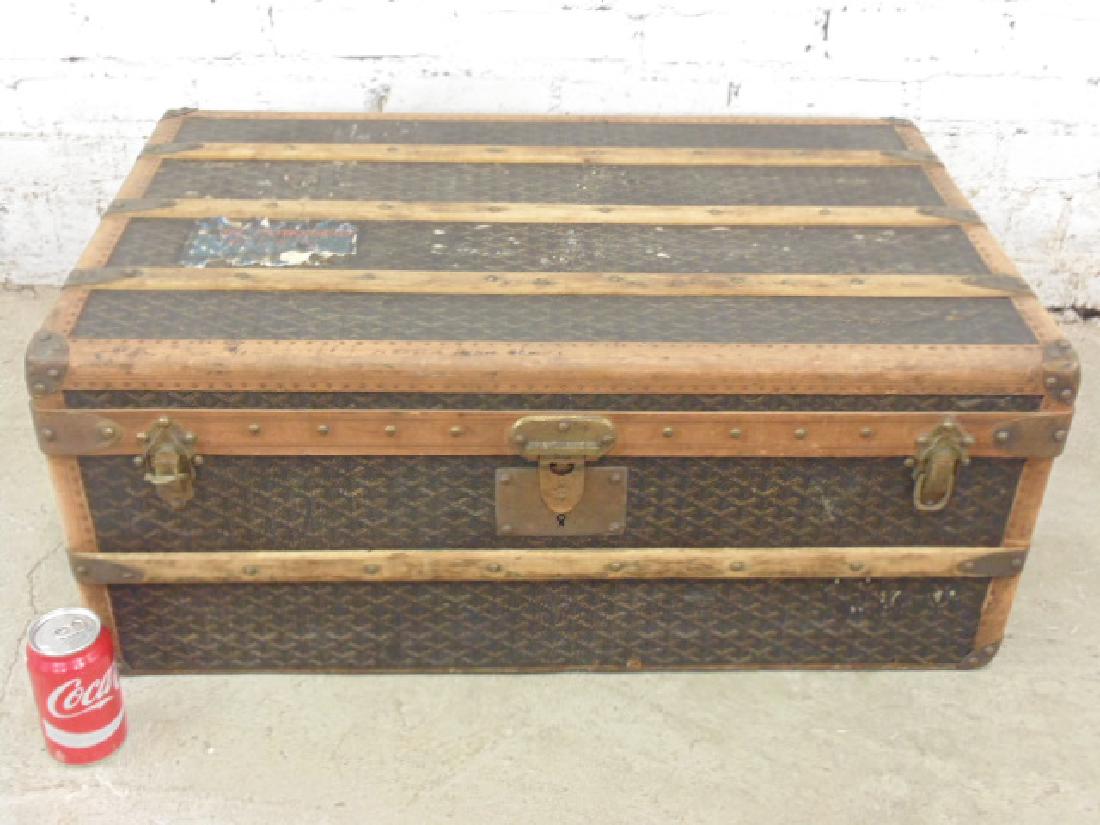Vintage Goyard trunk, leather & wood straps (1 of 9)