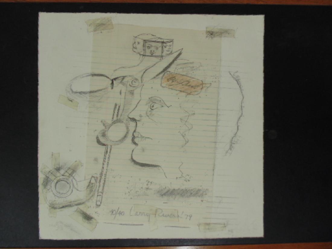 Lithograph, Mixed media, face & scissors, signed Larry (1 of 6)