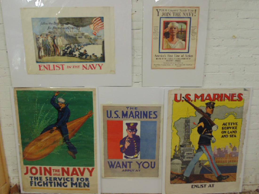 5 WW1 Navy & U.S. Marines recruitment posters, "Follow (1 of 9)
