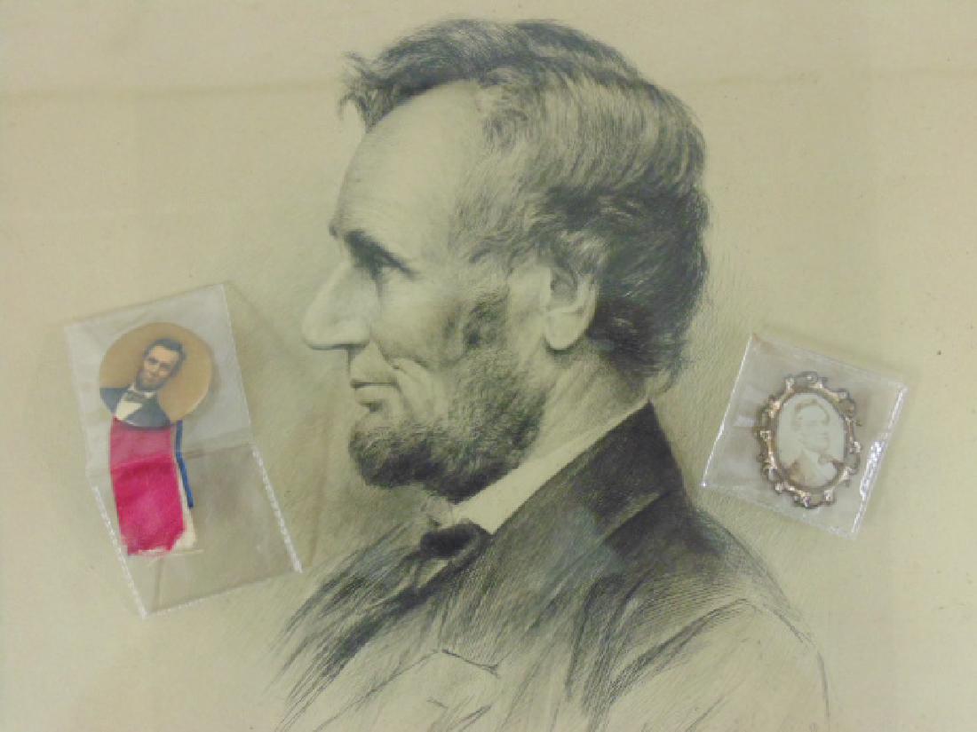 Abraham Lincoln lot, portrait etching, medallion brooch (1 of 9)