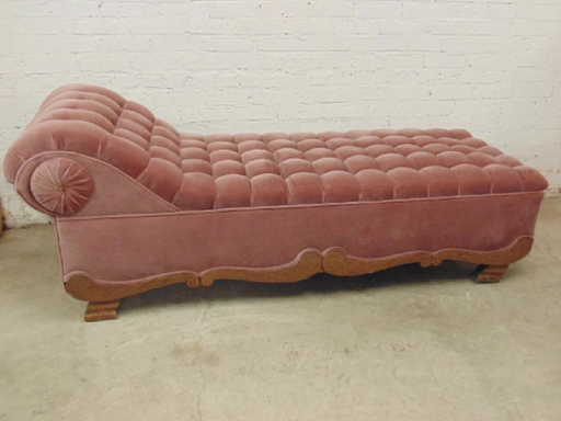 Pink Tufted Upholstered Fainting Couch Recamier