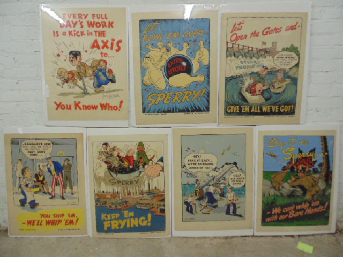 Set of 7 WW2 posters, illustration by Jack W. Neill: Set of 7 WW2 posters, illustration by Jack W. Neill including "You ship 'em, we'll whip 'em!", "Step it up Sperry, we can't whip 'em with our Bare Hands!", "Let's open the gates and give 'em all we've