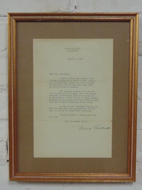 Letter, Eleanor Roosevelt, addressed to Mrs. Marshall,: Letter, Eleanor Roosevelt, addressed to Mrs. Marshall, dated August 5th 1941, 9.25" by 6"