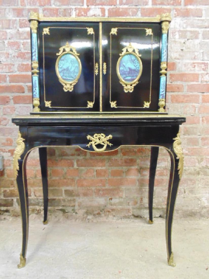 French ebonized desk with bronze trim &  porcelain (1 of 10)